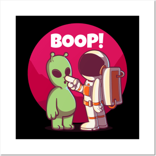 Boop! Spaceman and alien nose boop greeting Posters and Art